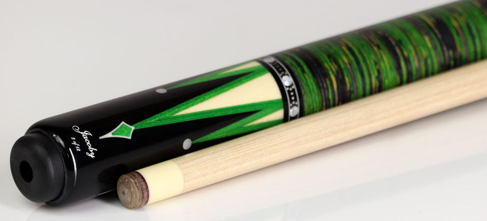 Jacoby Limited Edition Raven Pool Cue with Stacked Leather Wrap - 0917-52SWGRN