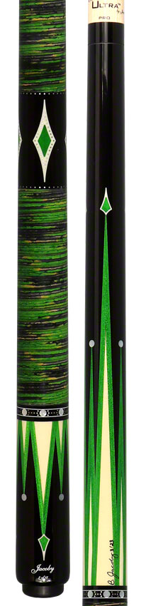 Jacoby Limited Edition Raven Pool Cue with Stacked Leather Wrap - 0917-52SWGRN
