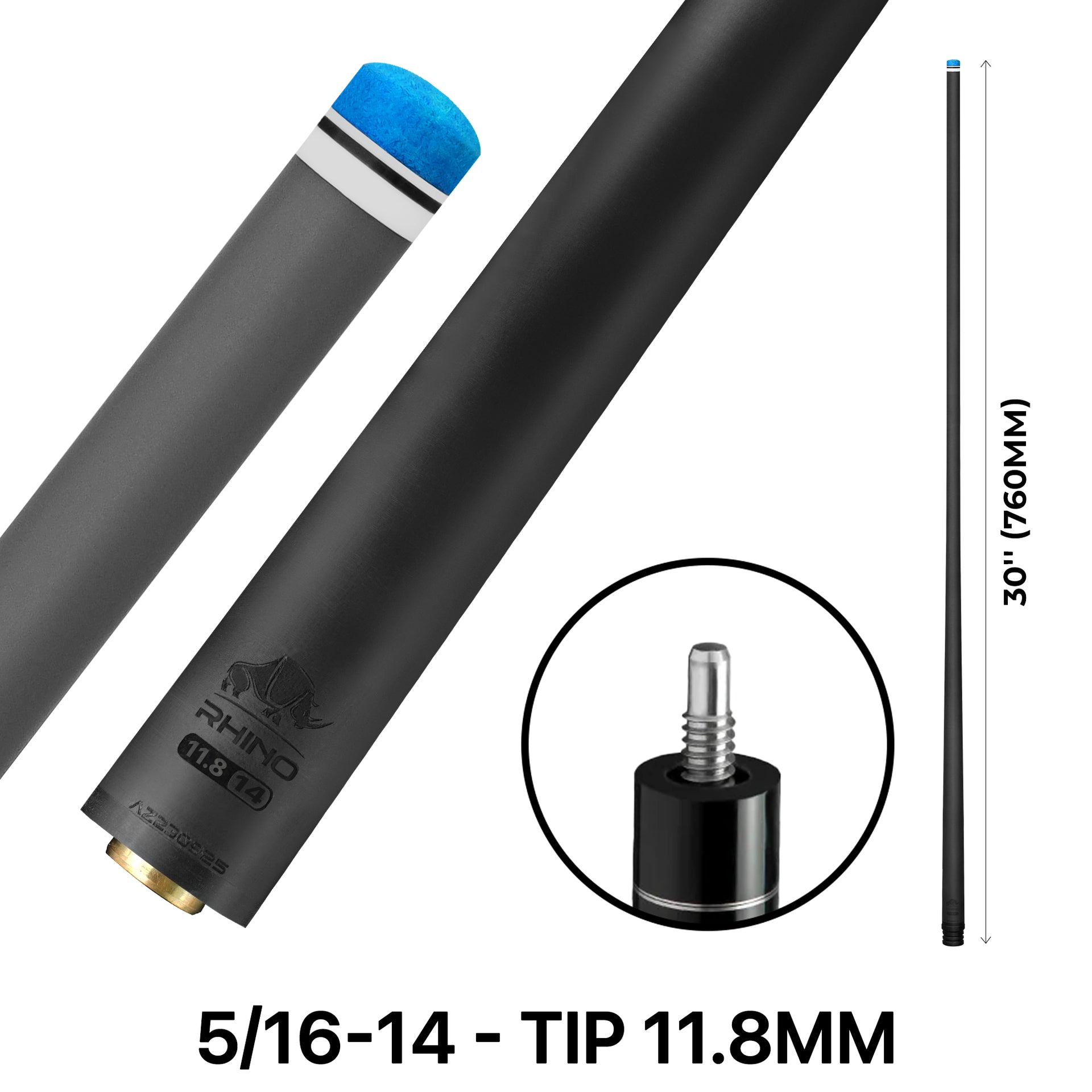 Rhino - 30" - 5/16 x 14 Carbon Pool Cue Single Shaft - 11.8mm