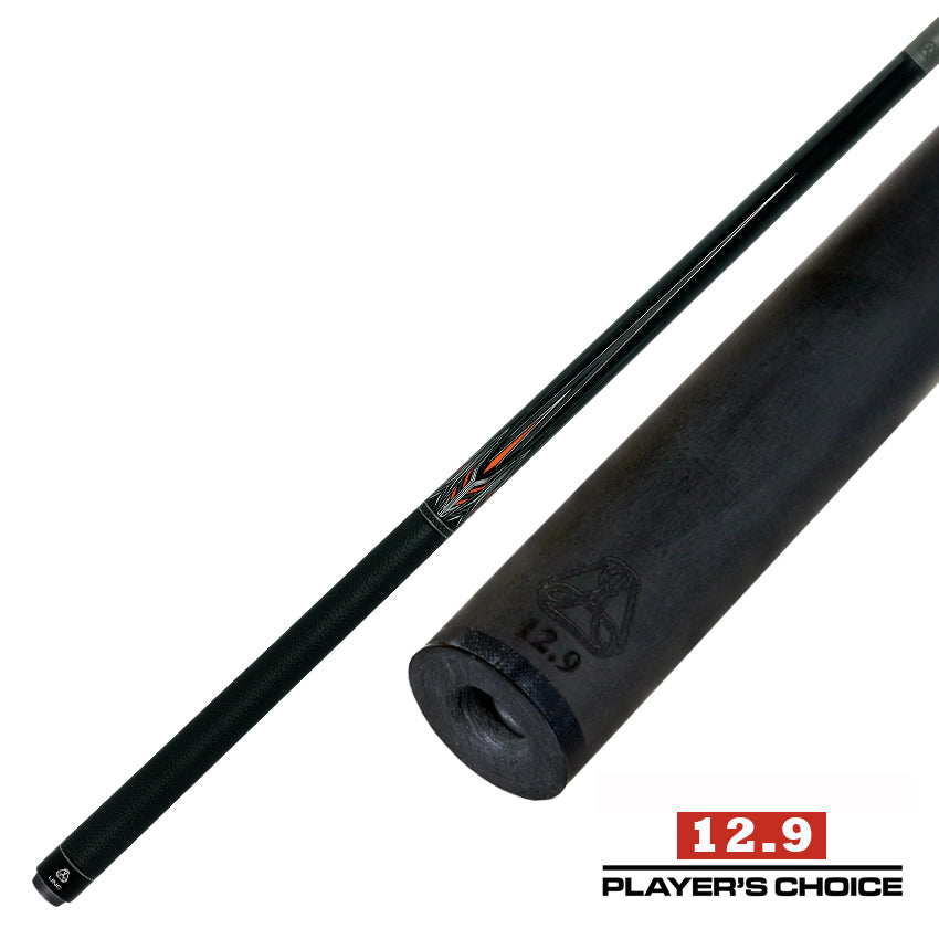 Linc LC104 Black with Orange / Silver / Gray Graphic Pool Cue & Carbon Fiber Shaft