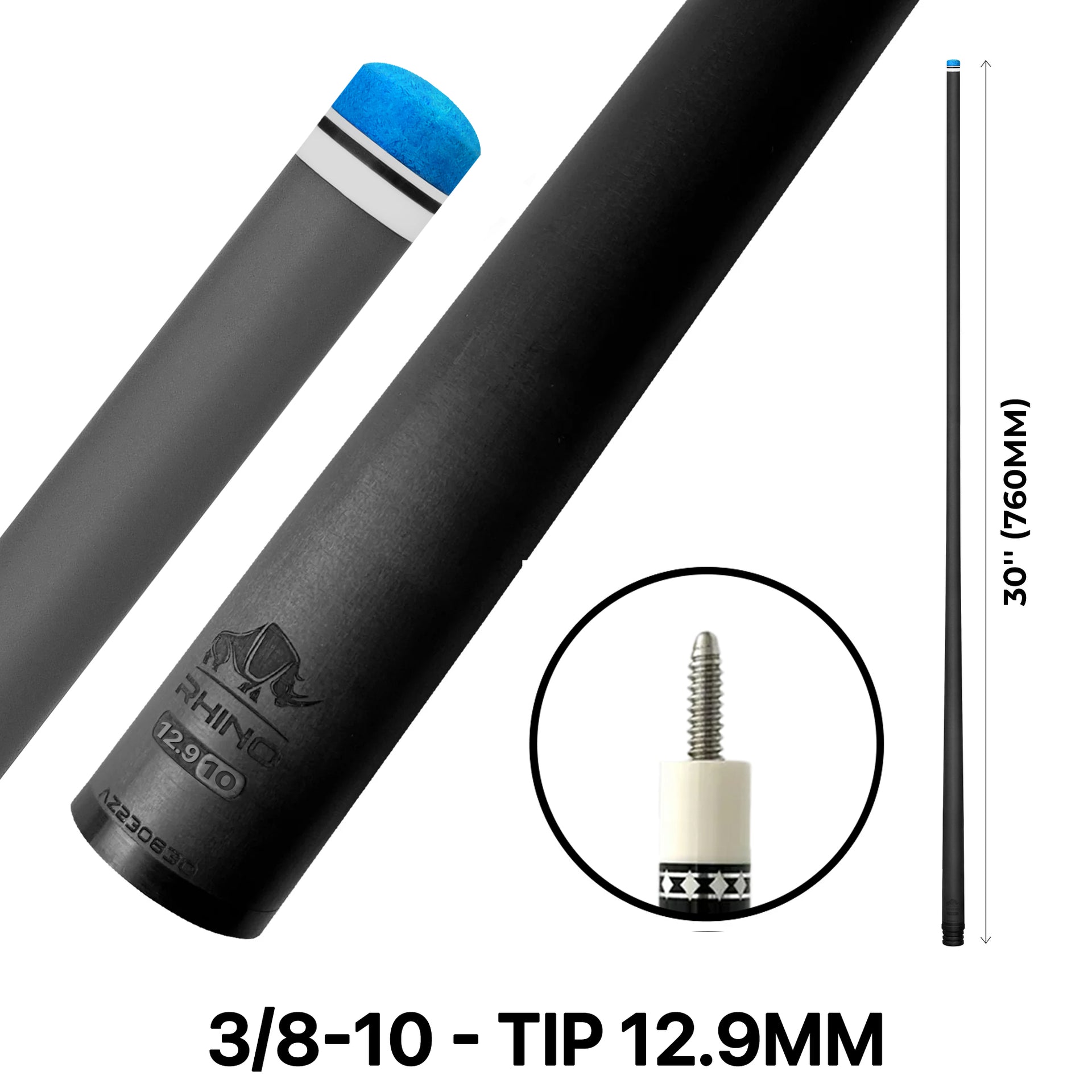 Rhino - 30" - 3/8 x 10 Carbon Pool Cue Single Shaft - 12.9mm