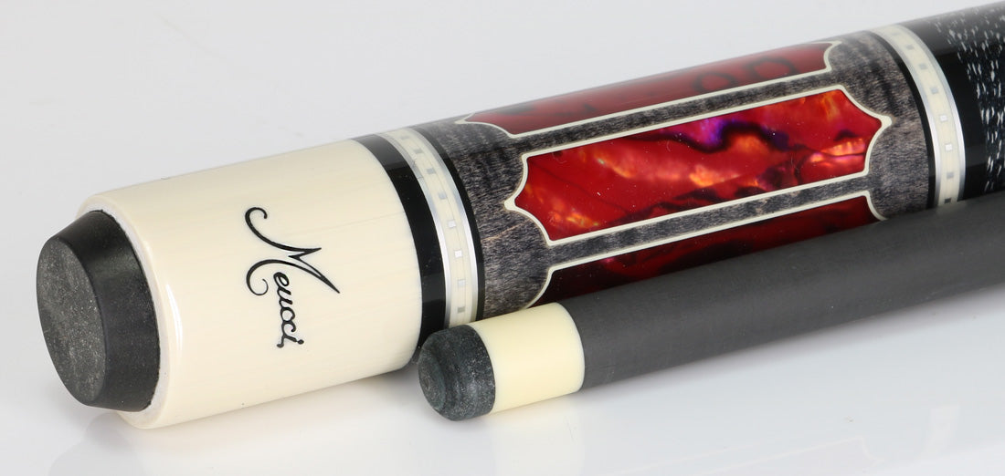 Meucci Century Series 2020GYRDBKWHC Pool Cue - Gray - Red Pearl - Black/White Wrap with Carbon Shaft