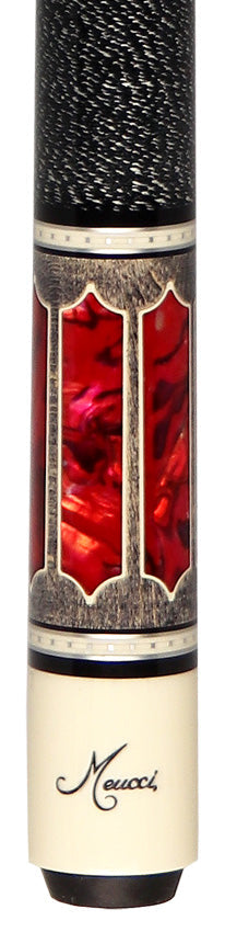 Meucci 2020 Gray - Red Pearl - Black/White Wrap Pool Cue with Pro Shaft - 2020GYRDBKWHP 2