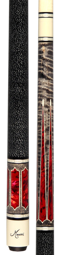 Meucci 2020 Gray - Red Pearl - Black/White Wrap Pool Cue with Pro Shaft - 2020GYRDBKWHP