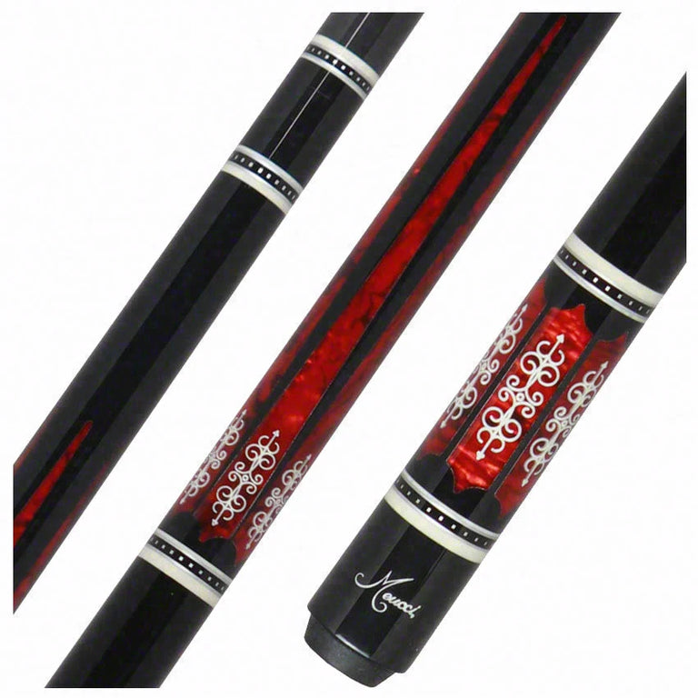 Meucci 21st Century 3 Black - Red Pearl - Black Wrap Pool Cue with Carbon Shaft - 2103BKRDBKC