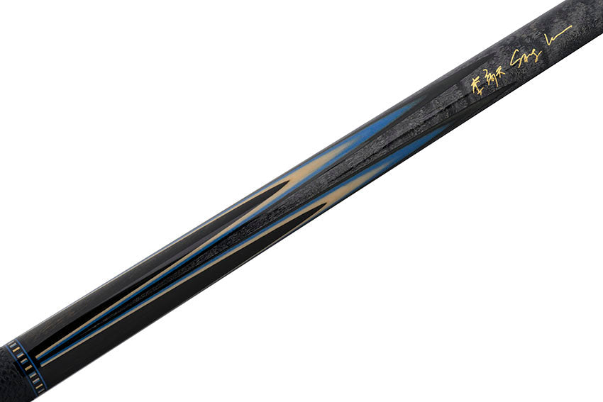 Predator Sang Lee 2-5 Gray-Stained Birdseye Maple with Black / Blue / Maple / Ebony Butterfly Points Special Edition Limited Pool Cue - Radial with Luxe Leather Wrap