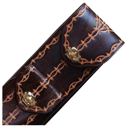 Instroke FIT-B Series 2x4 Pool Cue Case - Brown Hand Tooled 1