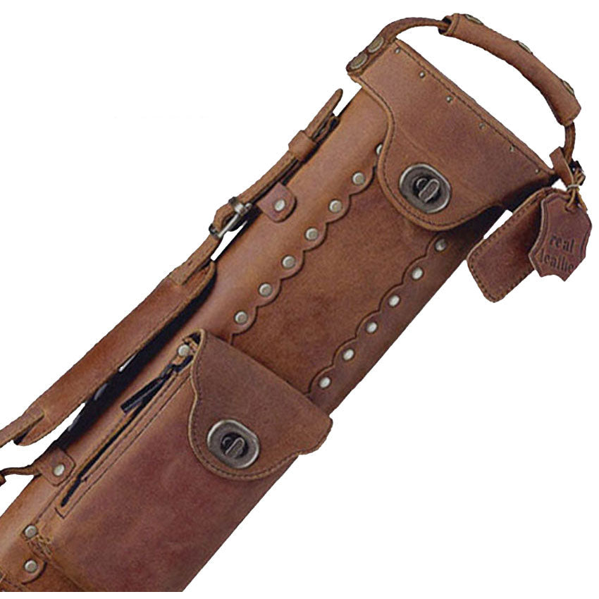 Instroke Buffalo Leather Series 2x2 Pool Cue Case - Brown