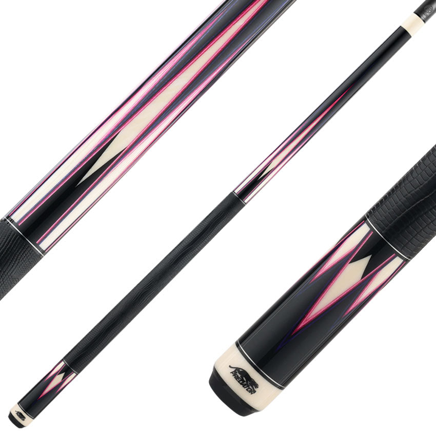 Predator Truesplice 16 Ebony Forearm with Purple and Pink Veneers Pool Cue with Lizard Wrap - Radial