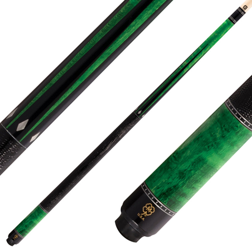 McDermott G514 G Series Pool Cue - Emerald Green-Stained Maple with Black Urethane Points and Lizard Leather Wrap