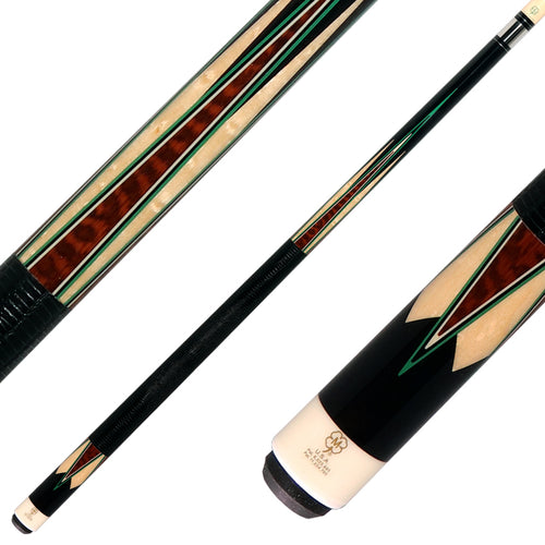 McDermott H 1752 H-Series Pool Cue - Black with Snakewood and Maple Points with Lizard Leather Wrap 1