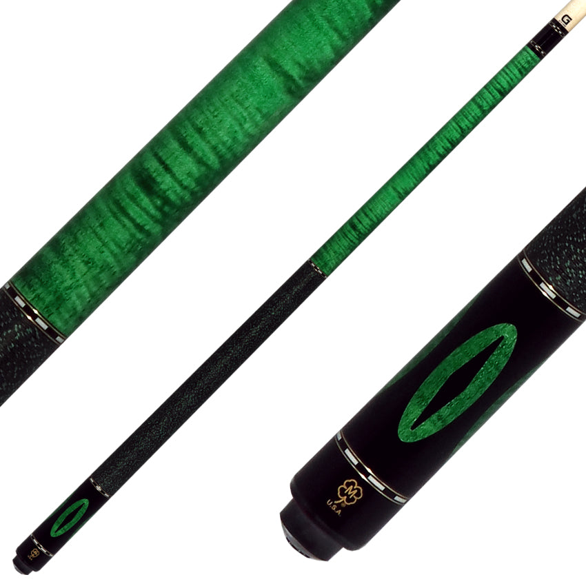 McDermott Emerald Green Stained Curly Maple Forearm and Inlays Cue of the Month with G-Core Shaft