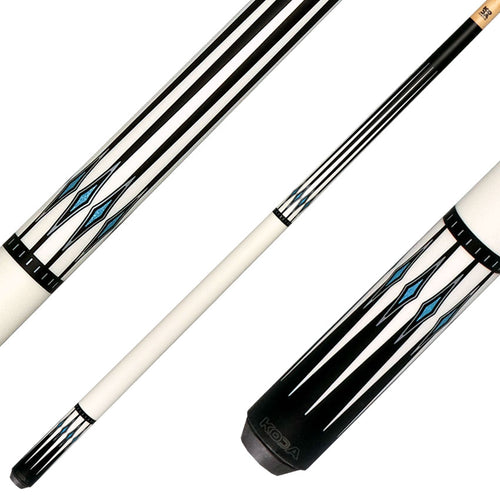 KODA KD55 No Wrap Pool Cue - Black-Stained Maple with White Points and Blue Inlay Graphic 1