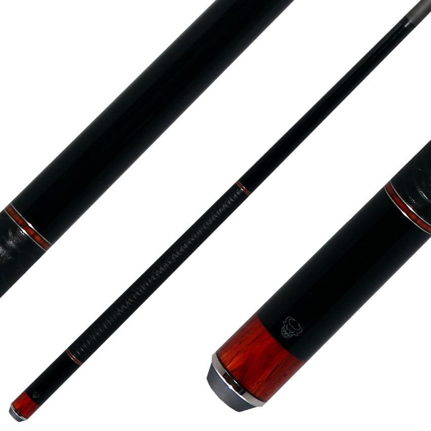 Bull Carbon Black with Cocobolo Inlays Play Cue with Textured Leather Wrap