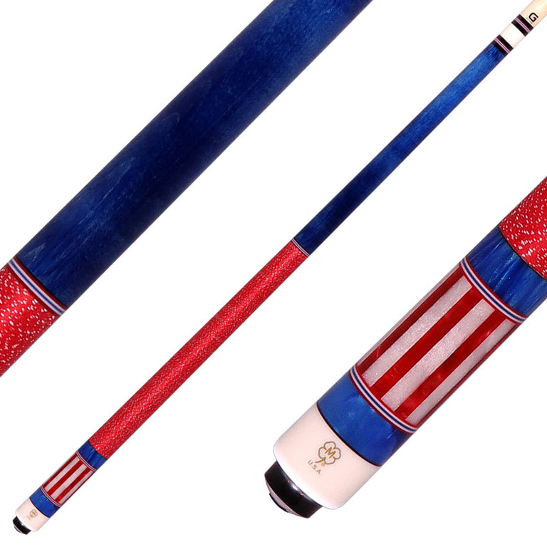 McDermott G208C4 Cue of the Month with G-Core Shaft - Blue Stained Birdseye Maple with Red/White/Blue Inlays