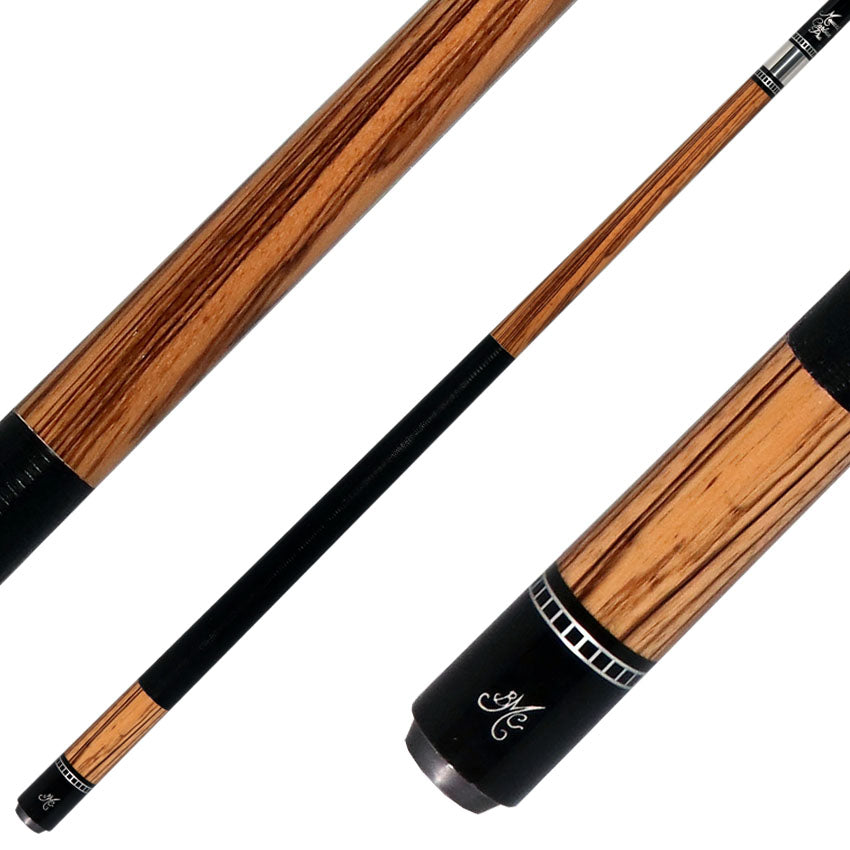 Meucci Exotic Wood Series EWSZWC Pool Cue - Zebrawood with Lizard Leather Wrap and Carbon Shaft
