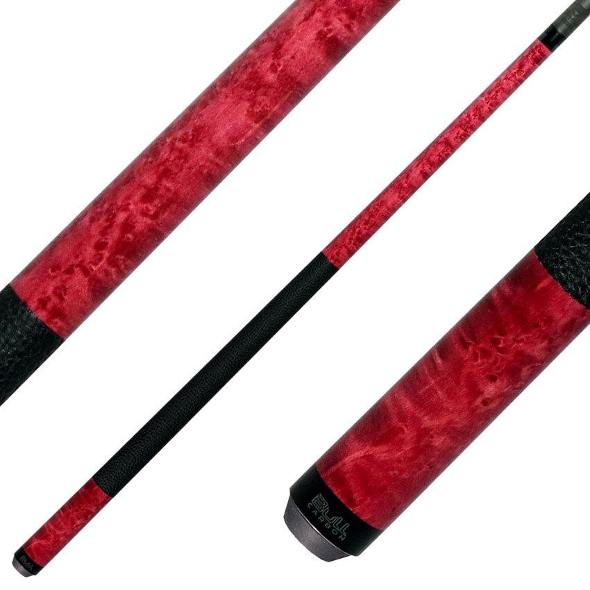 Bull Carbon BCC11C6 Play Cue - Purple-Stained Birdseye Maple with Textured Leather Wrap