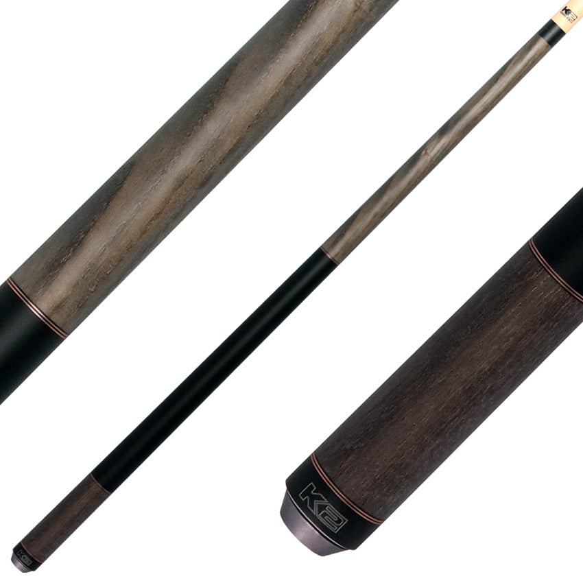 K2 KL118 No Wrap Pool Cue - Gray Stained Ash with 12.50mm LD Shaft