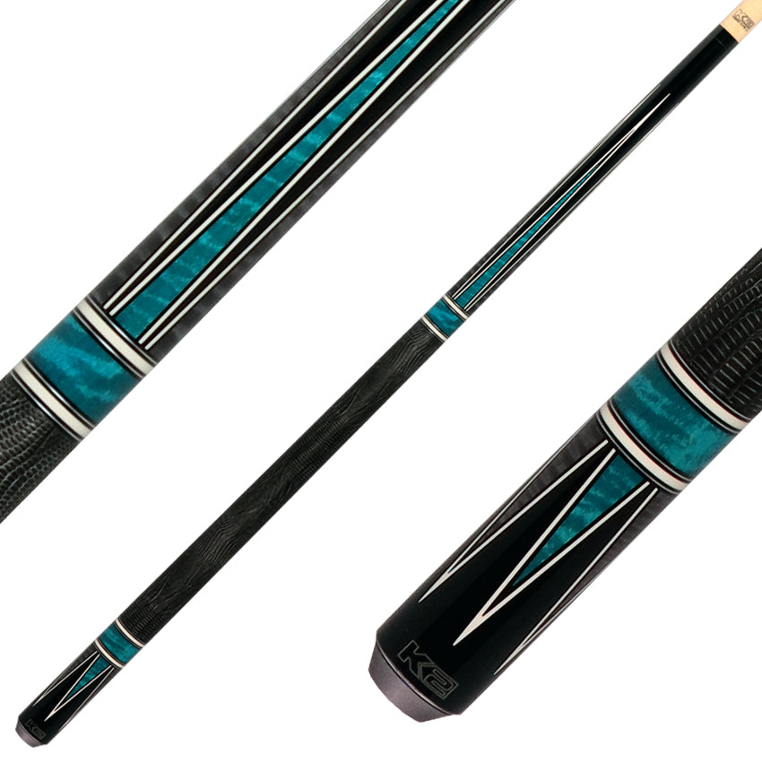 K2 KL190TL Black/Grey/Teal 4 Point Graphic Pool Cue with 11.75mm LD Shaft