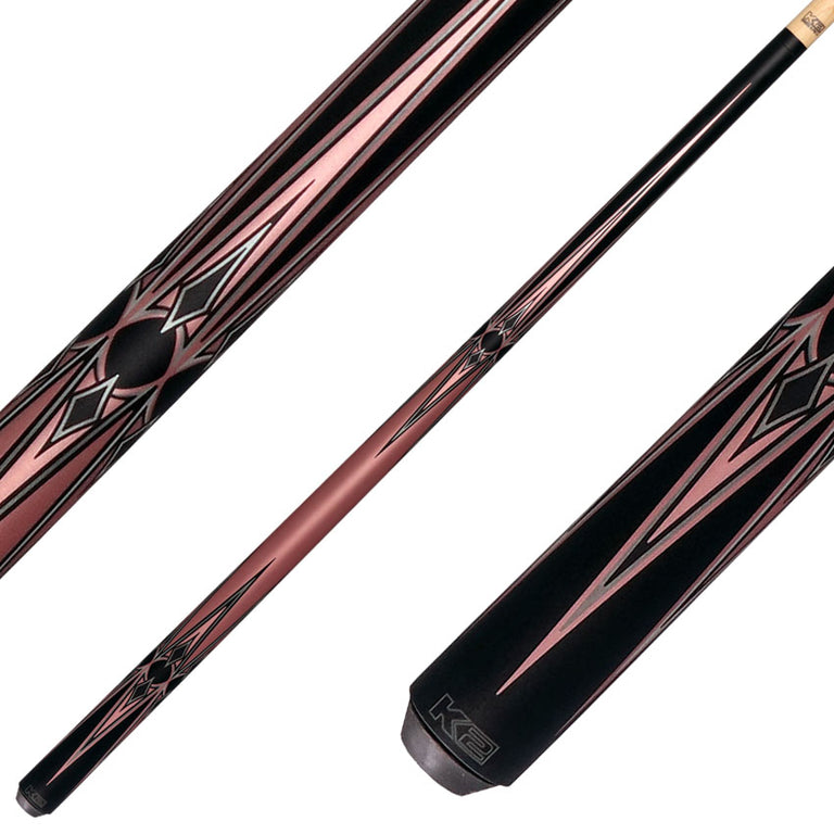 K2 KL160PK No Wrap Pool Cue - Matte Metallic Pink with Black and Silver Graphic