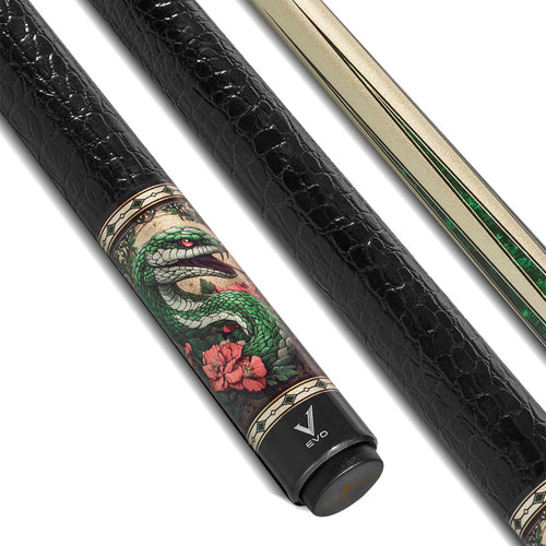 EVO Beast Emerald Cobra Leather Wrap Pool Cue 1