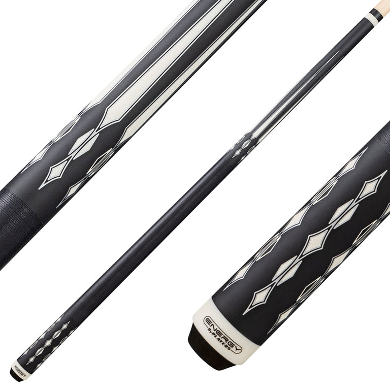 Players HC20 Energy Series Pool Cue with Black Linen Wrap - Matte Black with White and Silver Graphic
