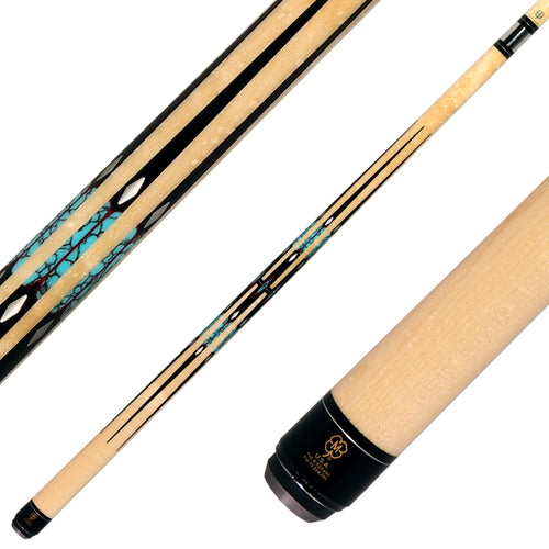 McDermott H1050 H-Series No Wrap Pool Cue - Birdseye Maple Forearm with Black/Turquoise/Pewter/Red Points 1