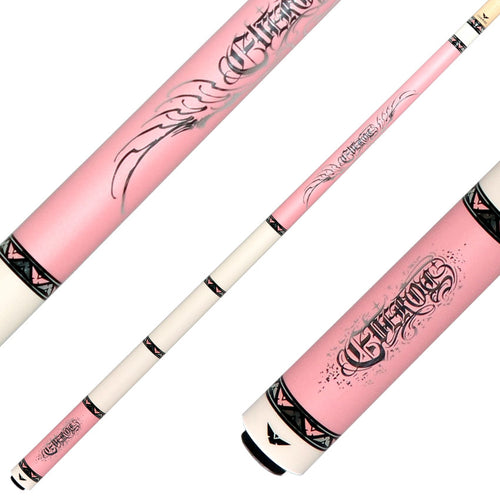 Cueroc CR-D05 Goth 1 No Wrap Pool Cue - Pink with Silver Graphic 1
