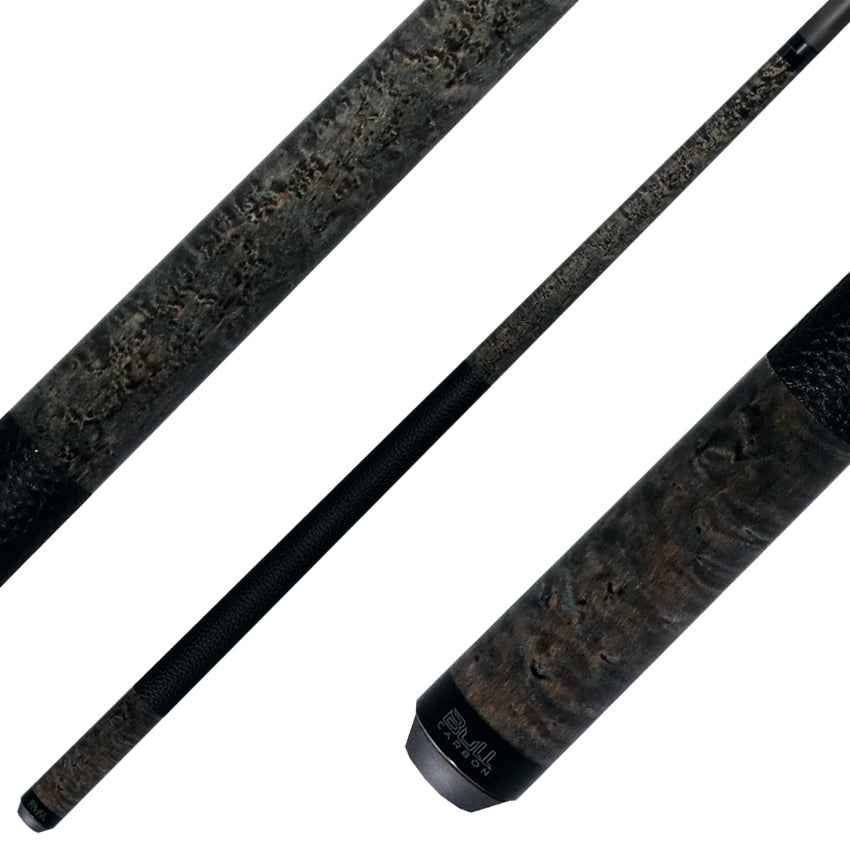 Bull Carbon Gray-Stained Birdseye Maple Play Cue with Textured Leather Wrap