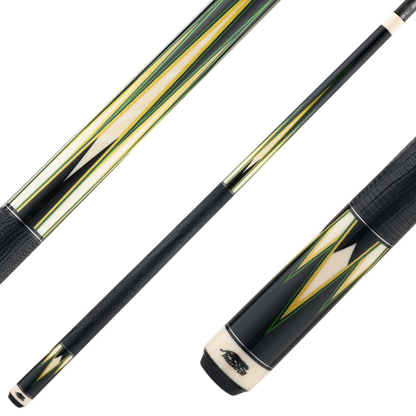 Predator Truesplice 16 Ebony Forearm with Green and Yellow Veneers Pool Cue with Lizard Wrap - Radial
