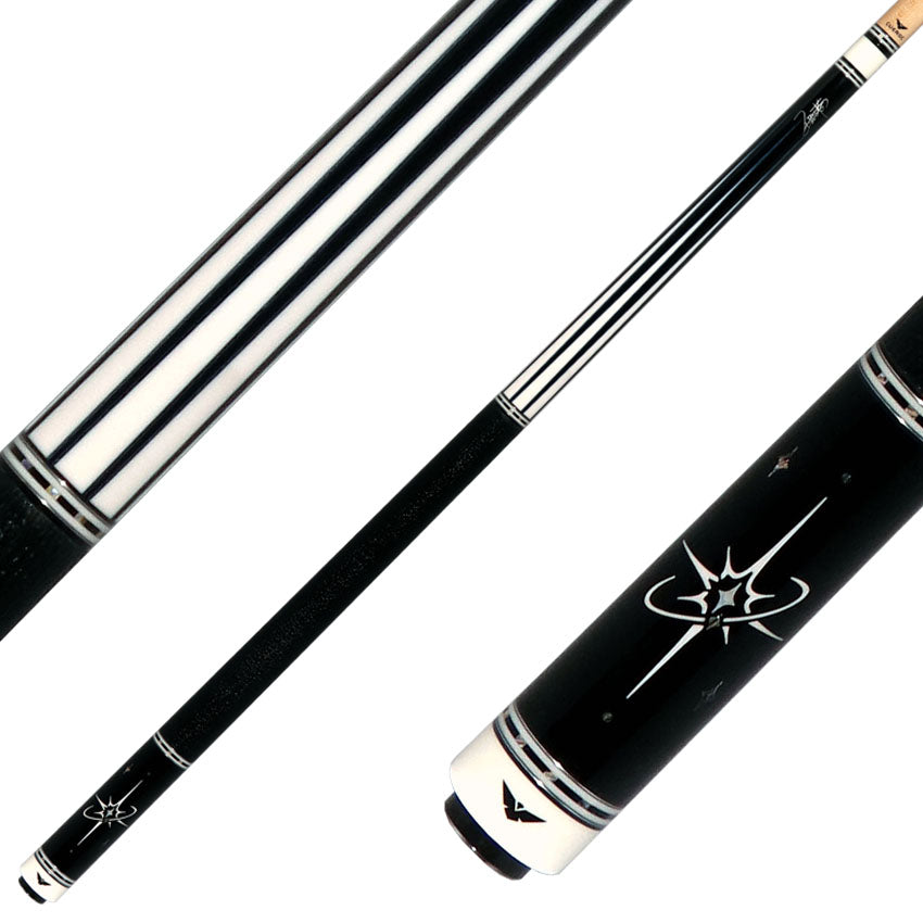 Cueroc ZiWei Star Dymond Ebony Wood with White Shell Points Pool Cue with Black Shark Wrap