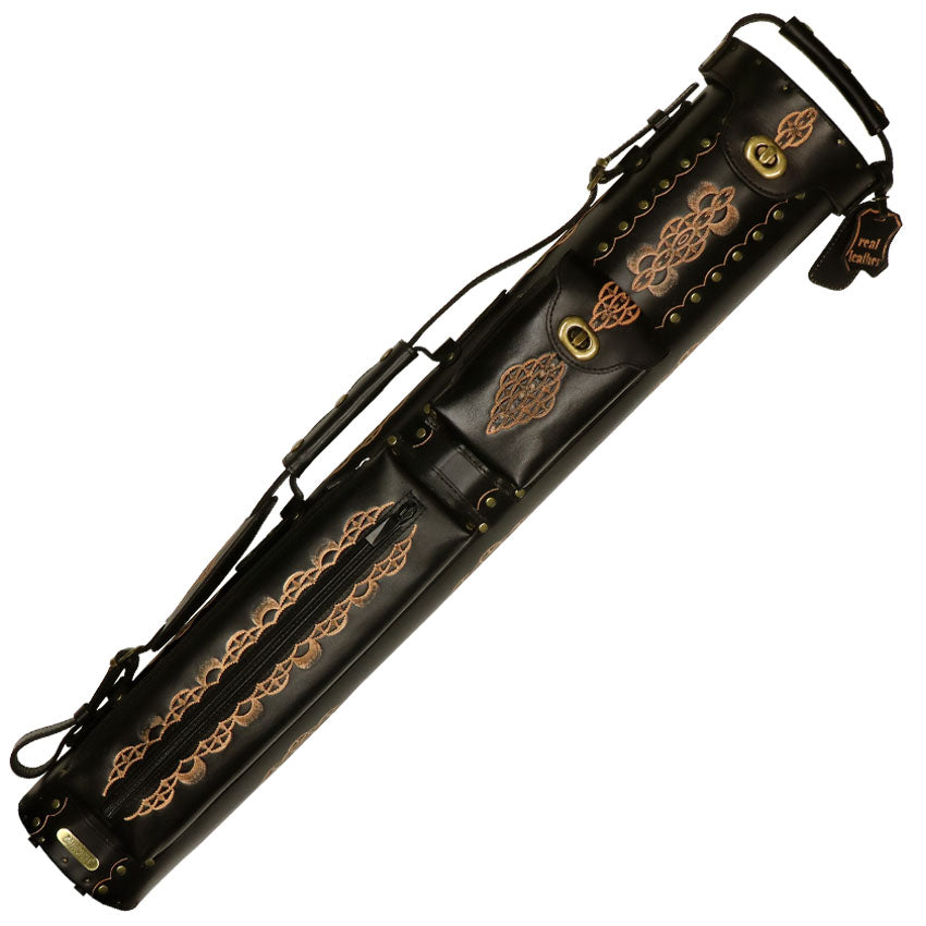 Instroke Saddle D03 Black Hand Tooled 3x7 Pool Cue Case - 37D03BKH