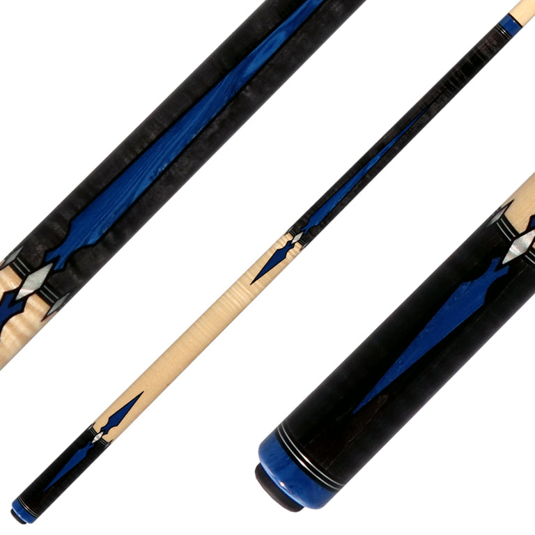 J Pechauer P12R Pro Series Pool Cue - Carbon Stain with Blue Juma and Pearl Inlays