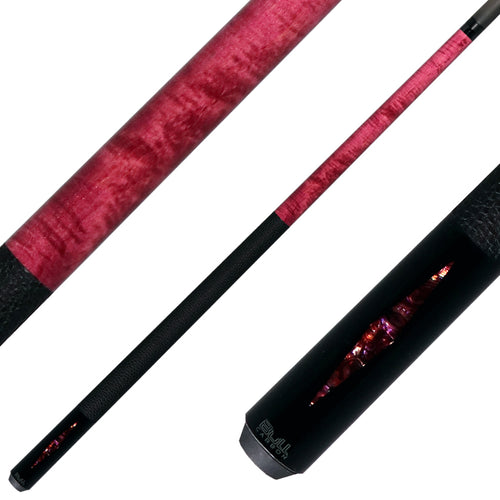 Bull Carbon Pink Stained Maple with Pink Genuine Shell Inlays Play Cue with Textured Leather Wrap 1