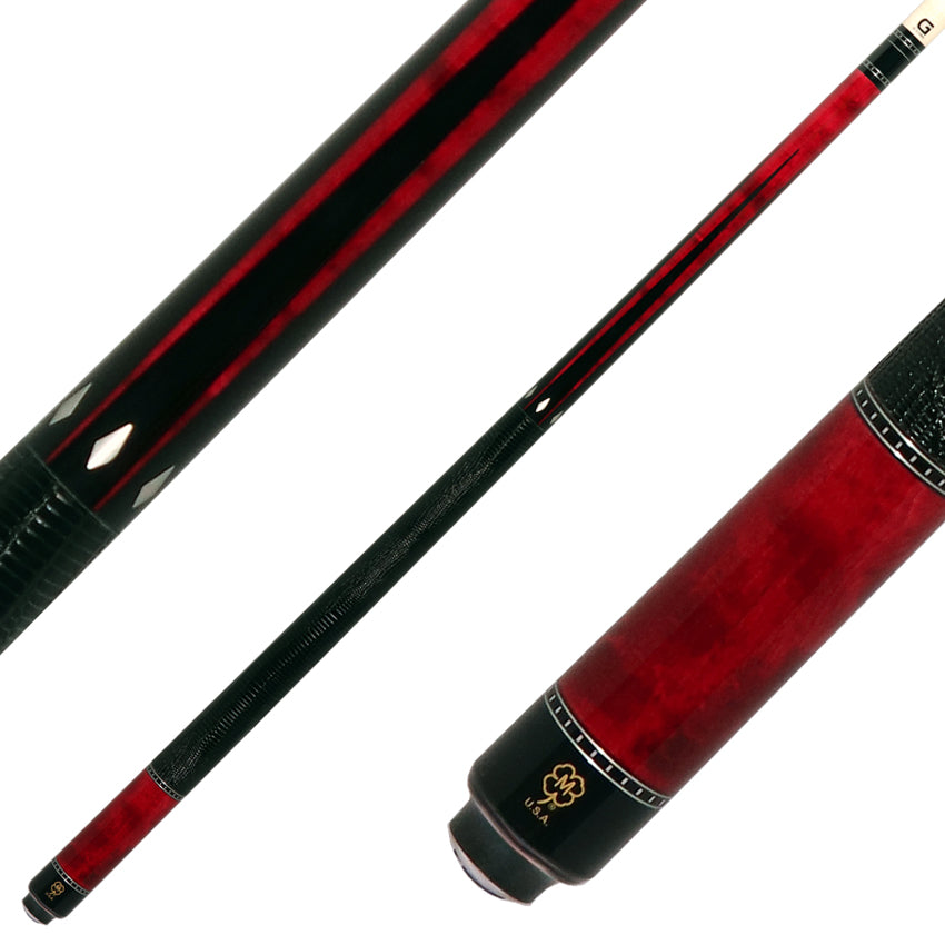 McDermott G515 G Series Pool Cue - Burgundy-Stained Maple with Black Urethane Points and Lizard Leather Wrap