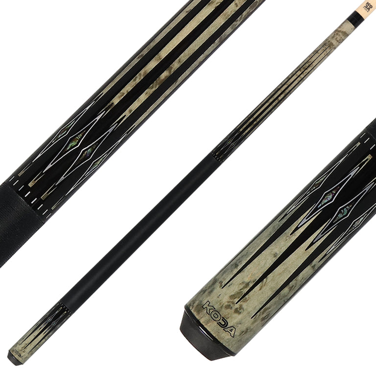 Koda KD54 Pool Cue - Gray-Stained Maple with Black and Abalone Points Graphic