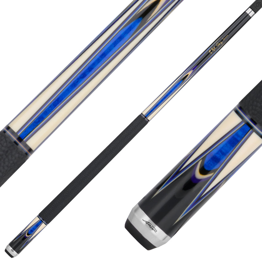 Predator Sang Lee 2-3 Black with Blue / Maple / Ebon / Purple / Ivorine Butterfly Points Limited Edition Pool Cue - Radial with Luxe Leather Wrap