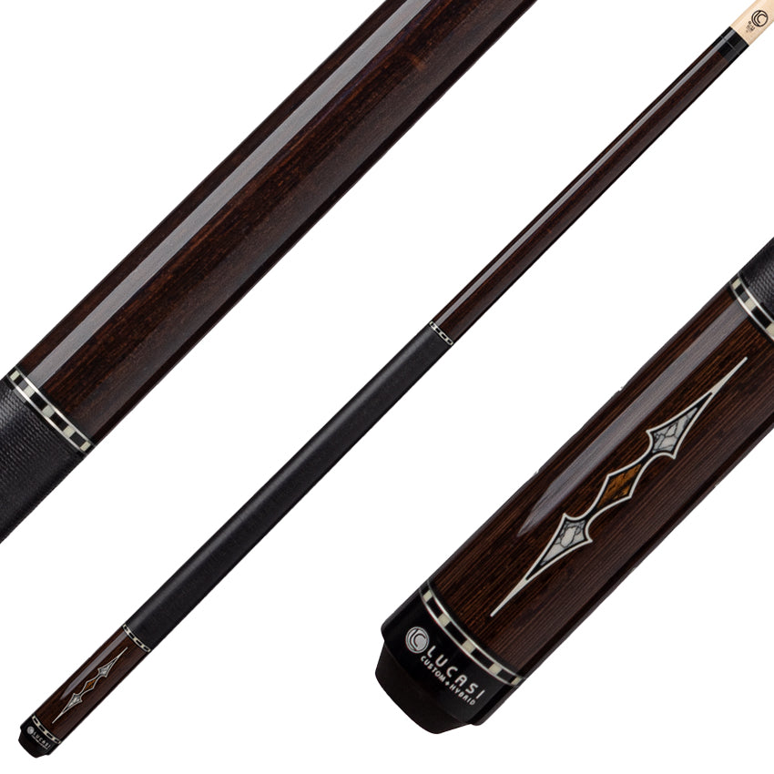 Lucasi Custom LZC61 Pool Cue with Black Linen Wrap - Black Palm & Bocote/White Recon