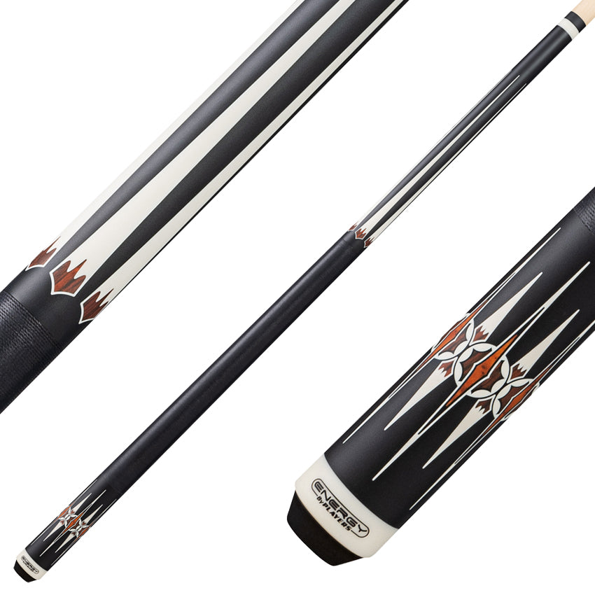 Players HC21 Energy Series Pool Cue with Black Linen Wrap - Matte Black with White and Cocobolo Graphic