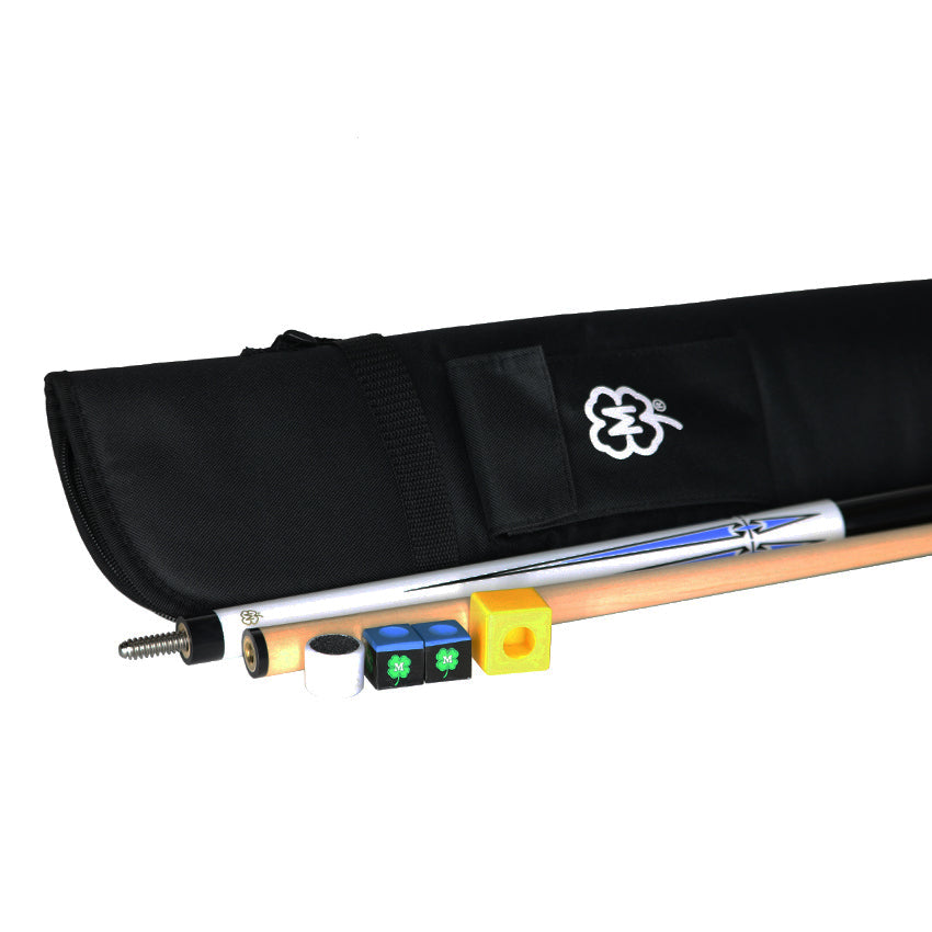 McDermott KIT5 Classic Cue Kit - White with Blue Graphic Cue with Soft Case, Scuffer and Chalk