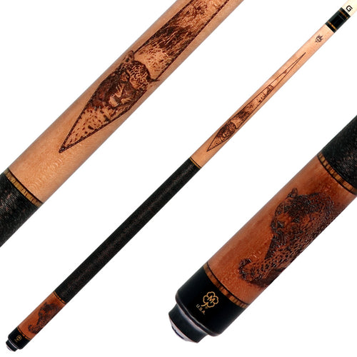 McDermott G337C2 Cue of the Month - Wildfire 3-D Engraved Leopard with Linen Wrap 1