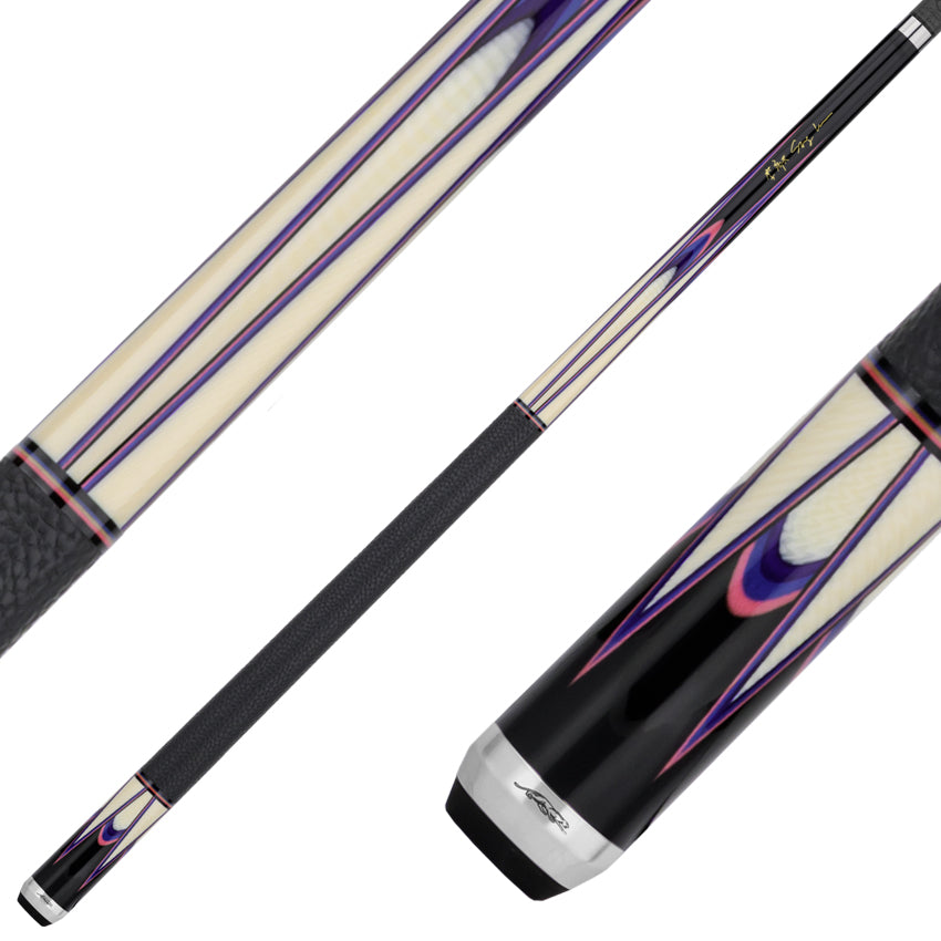 Predator Sang Lee 2-1 Black with Pink / Blue / Purple / Ivorine Butterfly Points Limited Edition Pool Cue - Radial