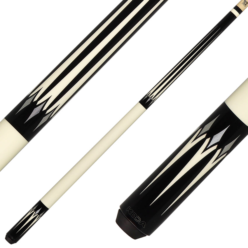 KODA KD46 No Wrap Pool Cue - 6 Black with White Point Graphic