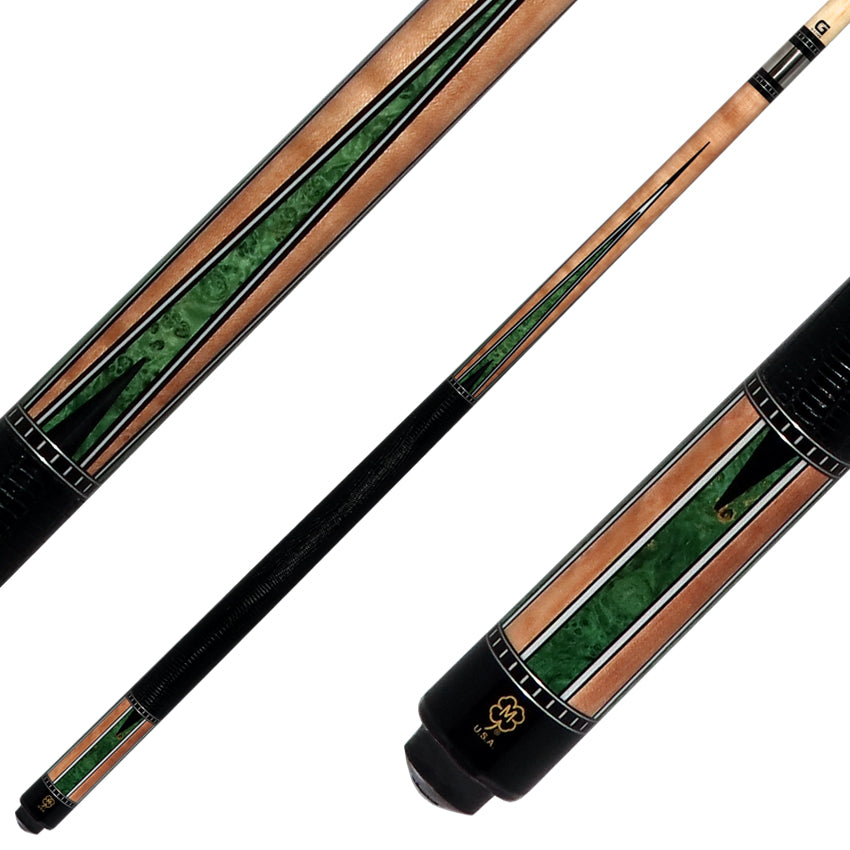 McDermott MCD50C 50th Anniversary Series Pool Cue - Birdseye Maple Cue and Green Burl Points with G-Core Shaft and Commemorative 1x1 Case