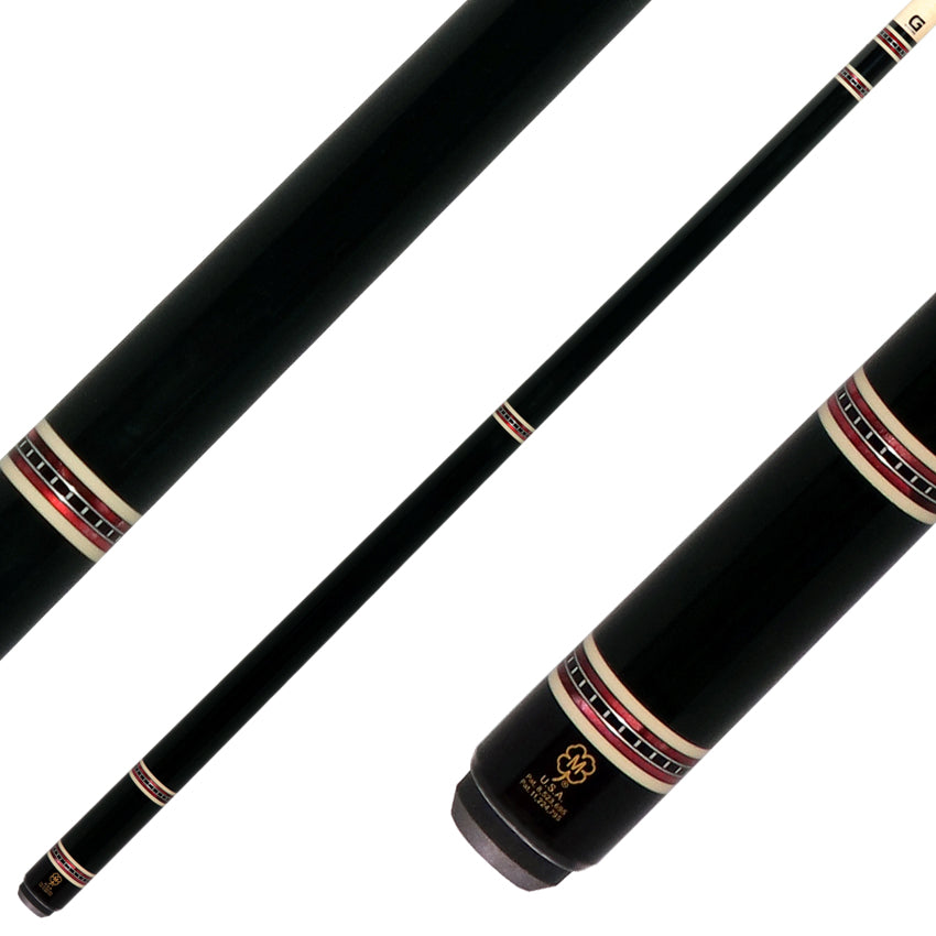McDermott H551 H-Series No Wrap Pool Cue - Black Painted Maple with Red Pearl and Silver Rings