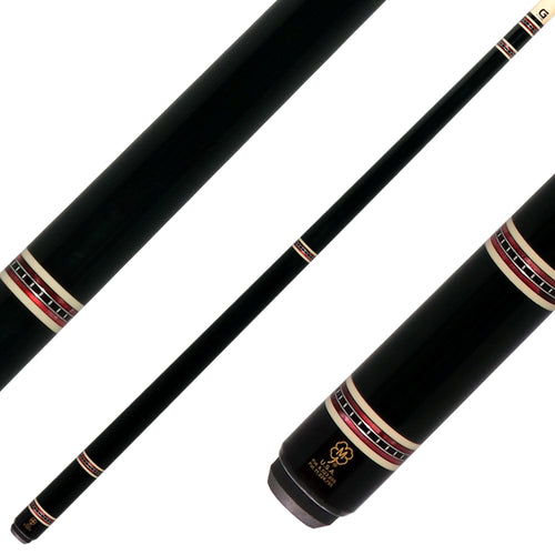 McDermott H551 H-Series No Wrap Pool Cue - Black Painted Maple with Red Pearl and Silver Rings 1