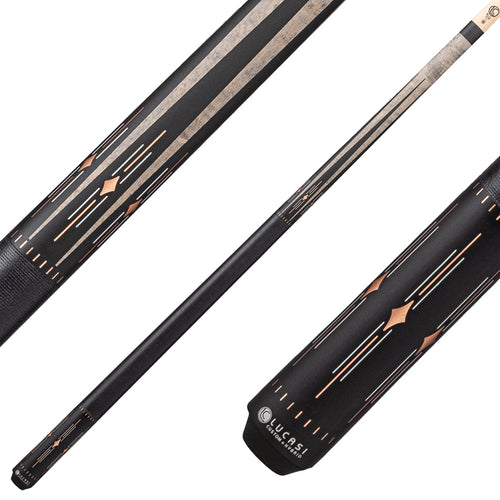 Lucasi Hybrid LHF72 Pool Cue with Black Linen Wrap - Matte Charcoal Birdseye with White/Rose Gold Inlays 1