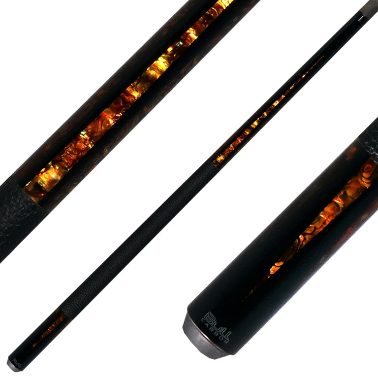 Bull Carbon Black with 6 Yellow Abalone Points Play Cue with Textured Leather Wrap
