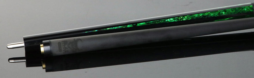 Bull Carbon Black with 6 Green Mother-of-Pearl Points Play Cue with Textured Leather Wrap