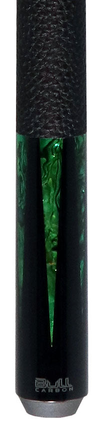 Bull Carbon Black with 6 Green Mother-of-Pearl Points Play Cue with Textured Leather Wrap 2